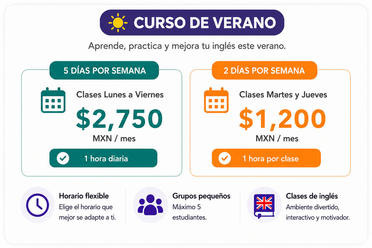 Precios de curso de verano de inglés en línea para niños con opciones de clases semanales y grupos pequeños de aprendizaje